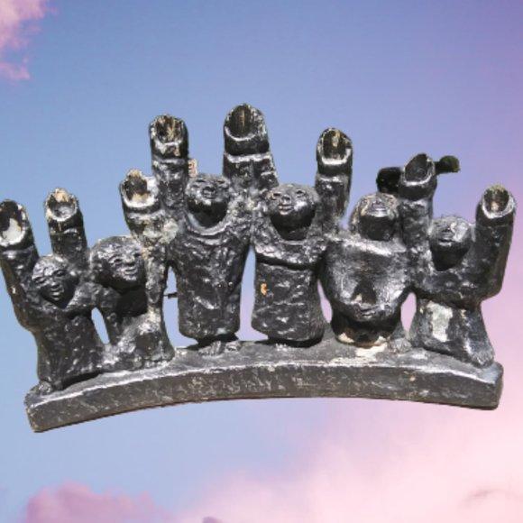 Vintage Brutalist Menorah hanukiah Ellen Lord Maccabees Cast Metal FLAWS - Picture 1 of 16